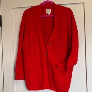 Red Button-Up Cardigan